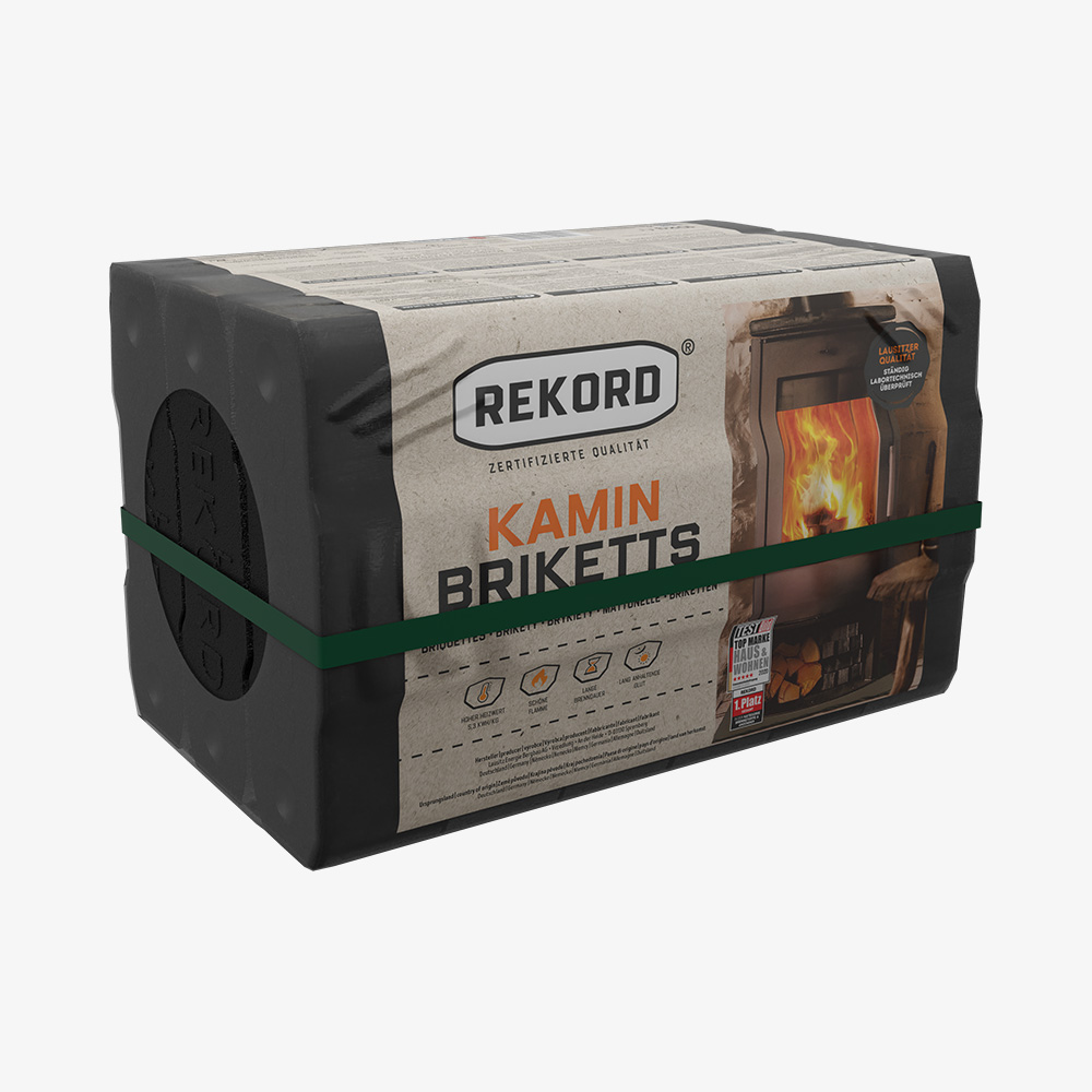 REKORD 10 kg Braunkohlebriketts Folie als PAL (90 x 10 kg)